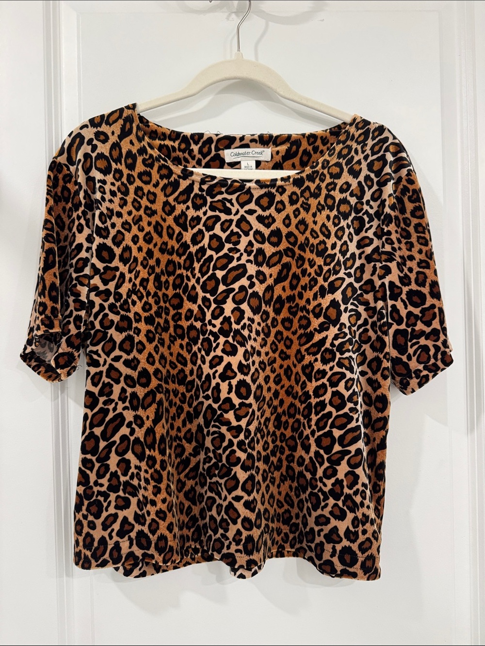 Coldwater Creek velvet Leopard Print Short Sleeve Tee - Brown & Black